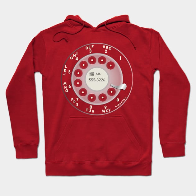 Vintage Retro Red Phone Rotary Dial Funny Phone Number Hoodie by Lyrical Parser